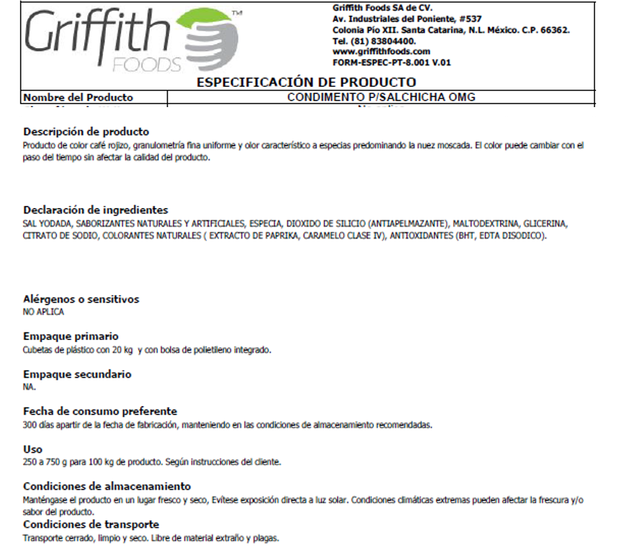 CONDIMENTO PARA SALCHICHA OMG